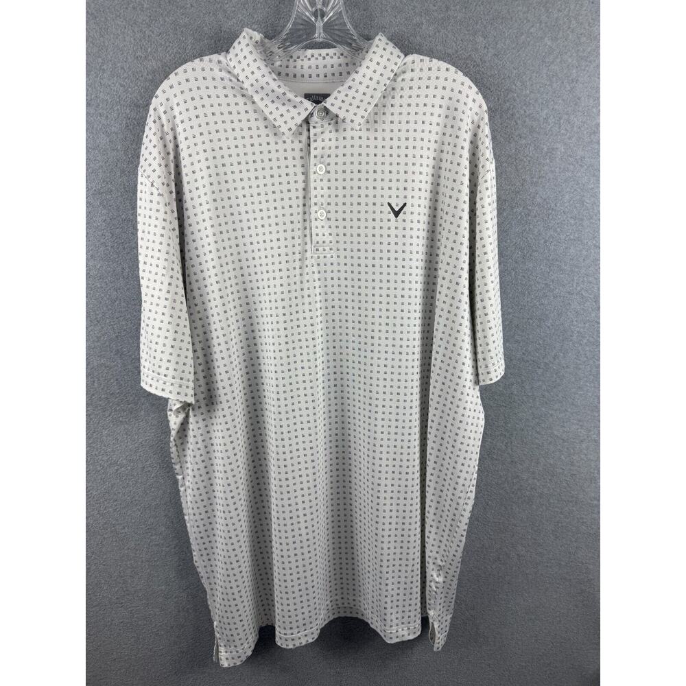Callaway Opti Dri Golf Polo Shirt Men's XL White Bar Print Short Sleeve Workwear